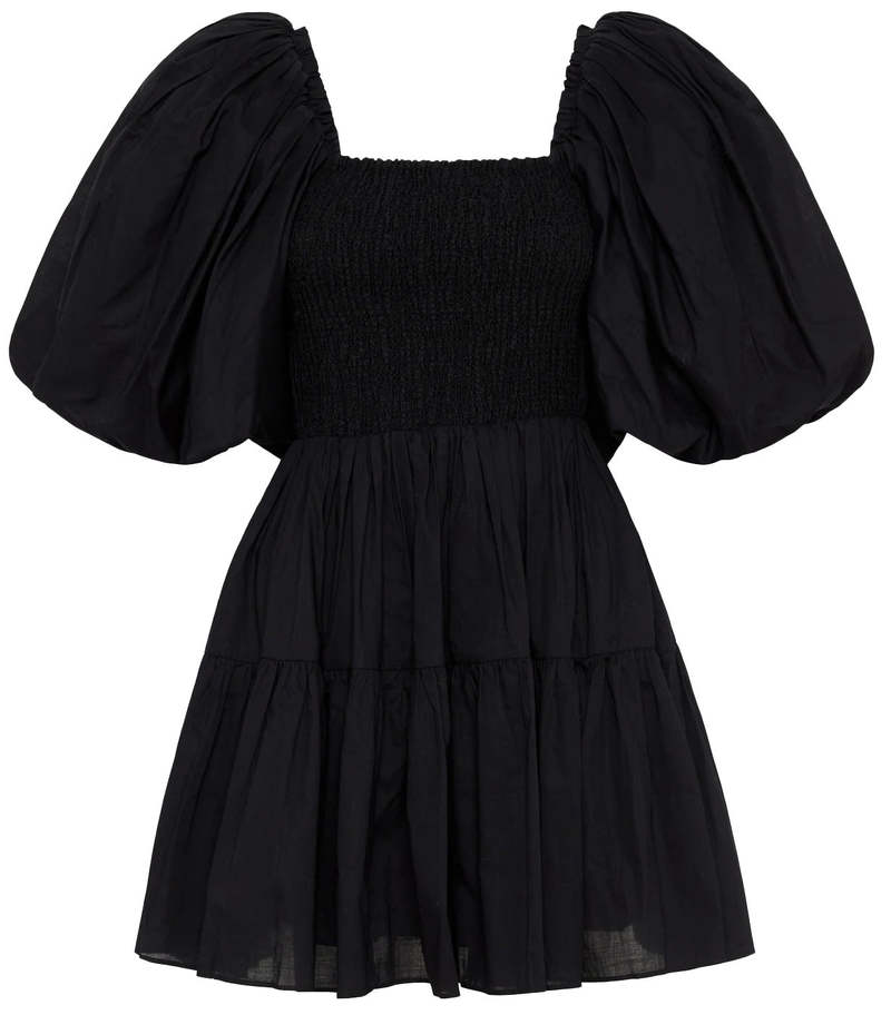 aje mini dress black Fallingwater gather mini dress in black
