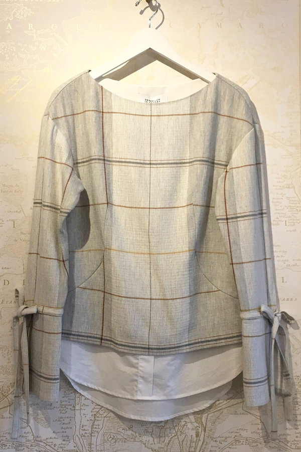 Derek Lam 10 Crosby Tie Sleeve Pullover with Shirting Hem