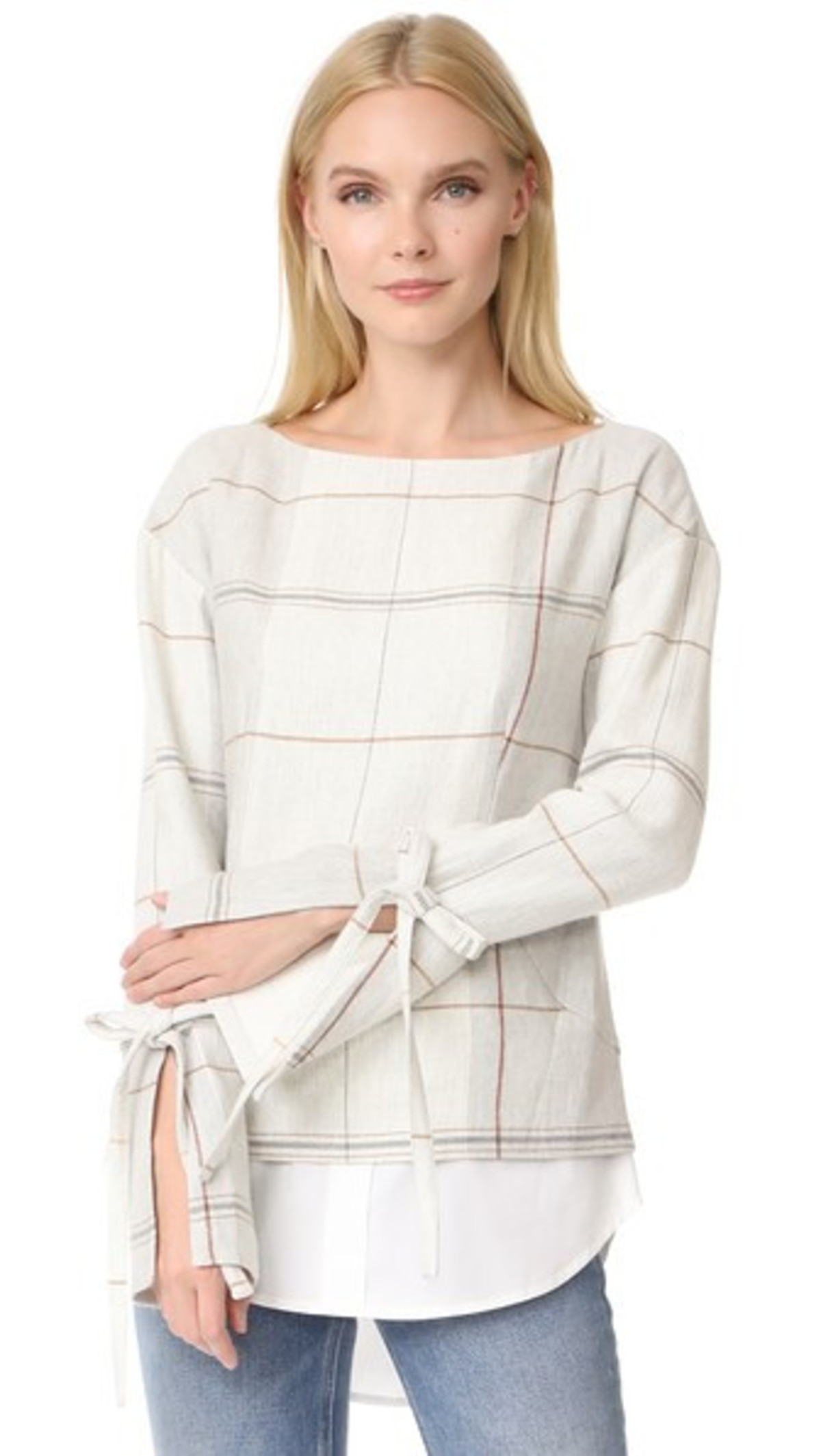 Derek Lam 10 Crosby Tie Sleeve Pullover with Shirting Hem - Image 4 of 4