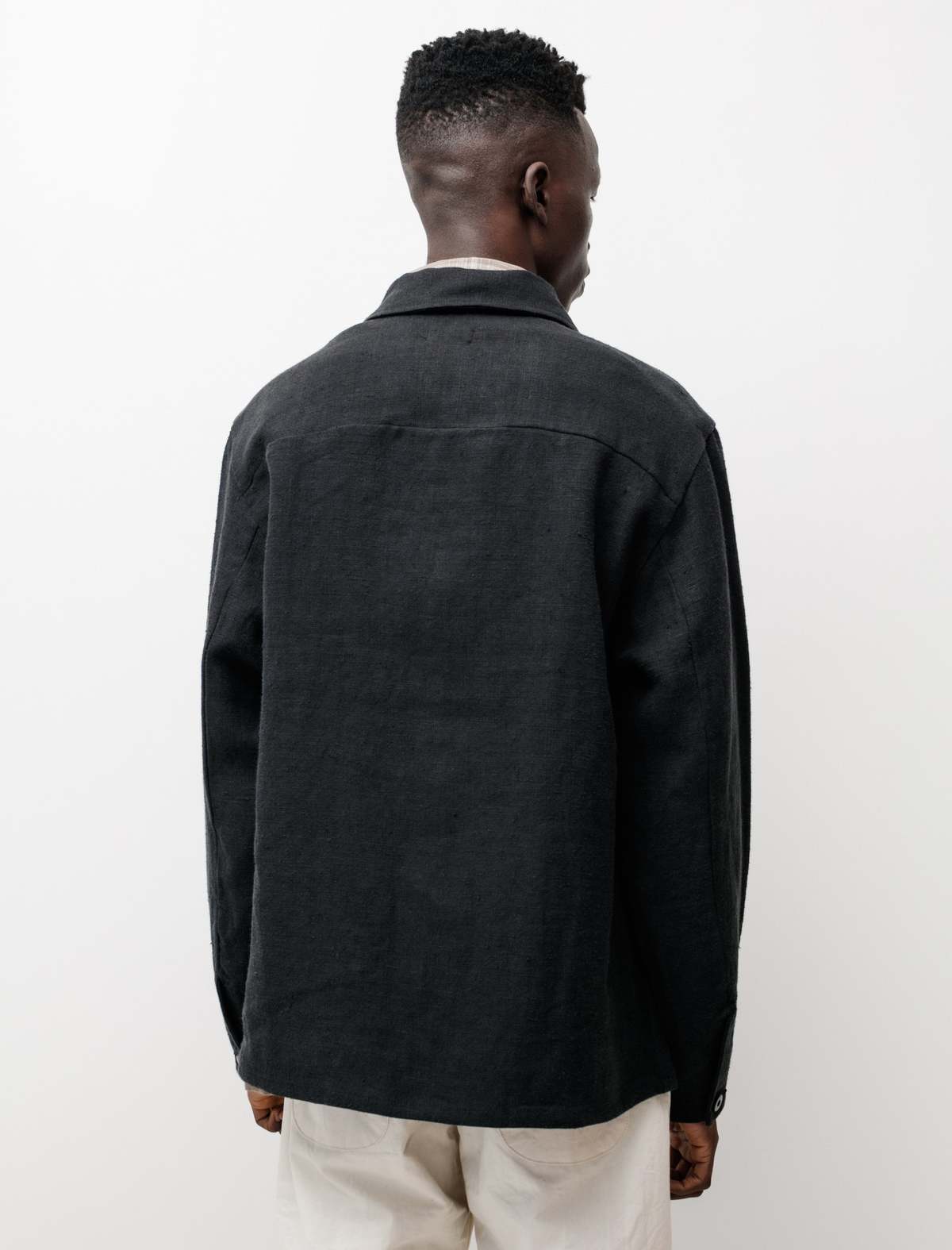 Evan Kinori Belgian Butcher Linen Three Pocket Jacket - Black 