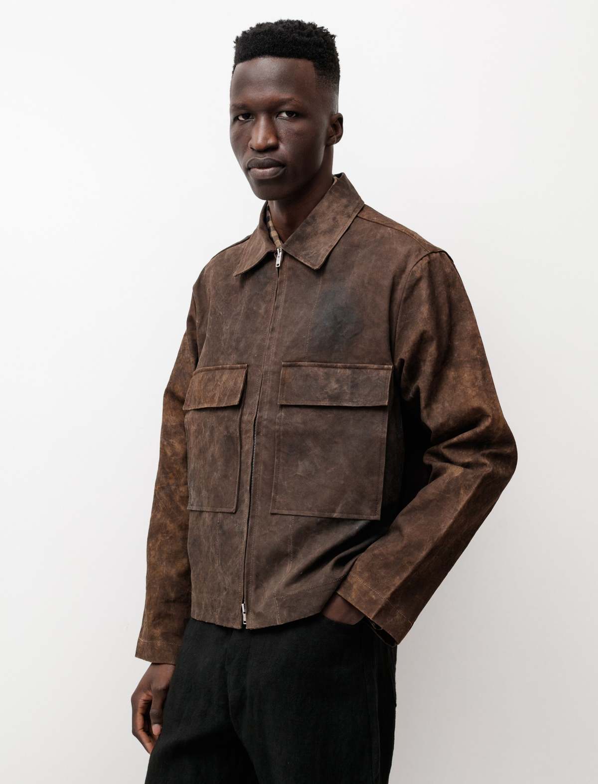 Evan Kinori Natural Dye Canvas Zip Jacket - Rust | Garmentory