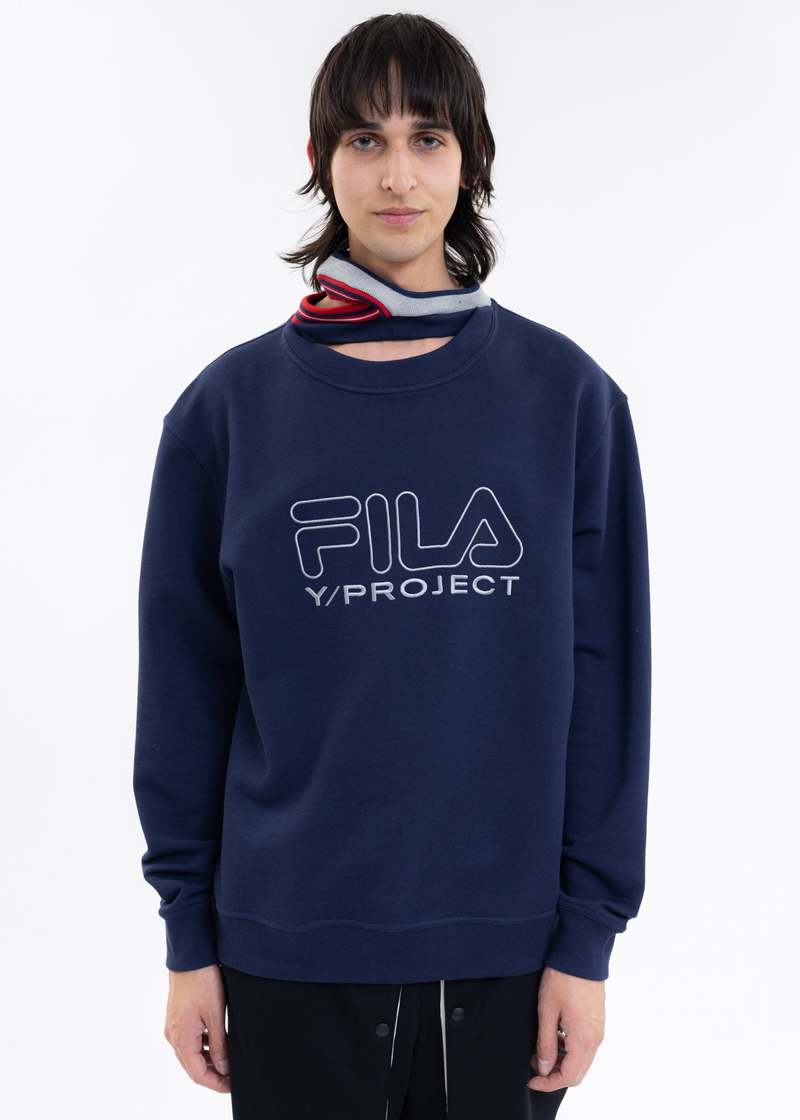 Y/PROJECT X FILA THREE COLLAR Sweater - Navy | Garmentory