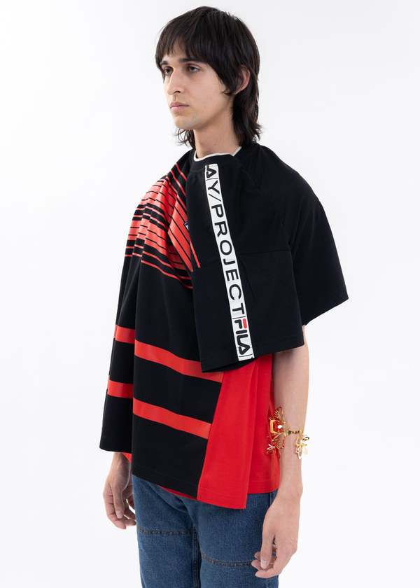 Y/PROJECT X FILA REVERSIBLE STRIPE T-Shirt - Red And Black
