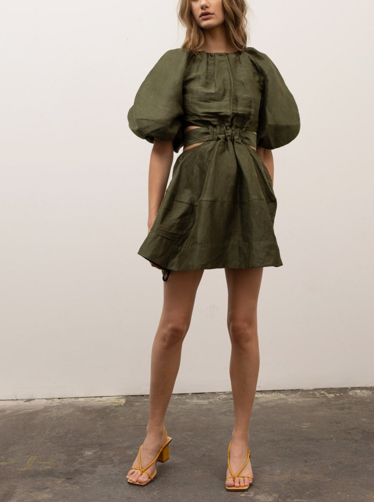 Moon River Puff Sleeve Mini Dress - Olive Green | Garmentory
