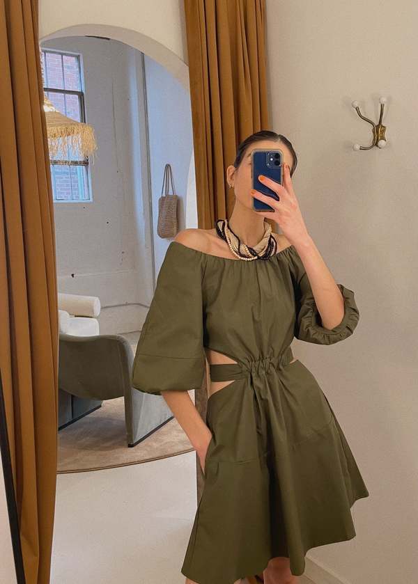 green emerald velvet dress Moon River 24