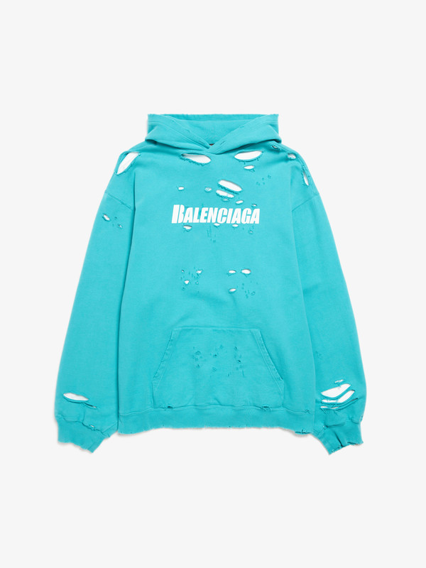 パーカー・フーディ BALENCIAGA Blue cotton oversize sweatshirt Balenciaga - Oversized Distressed Logo-Print Cotton-Jersey