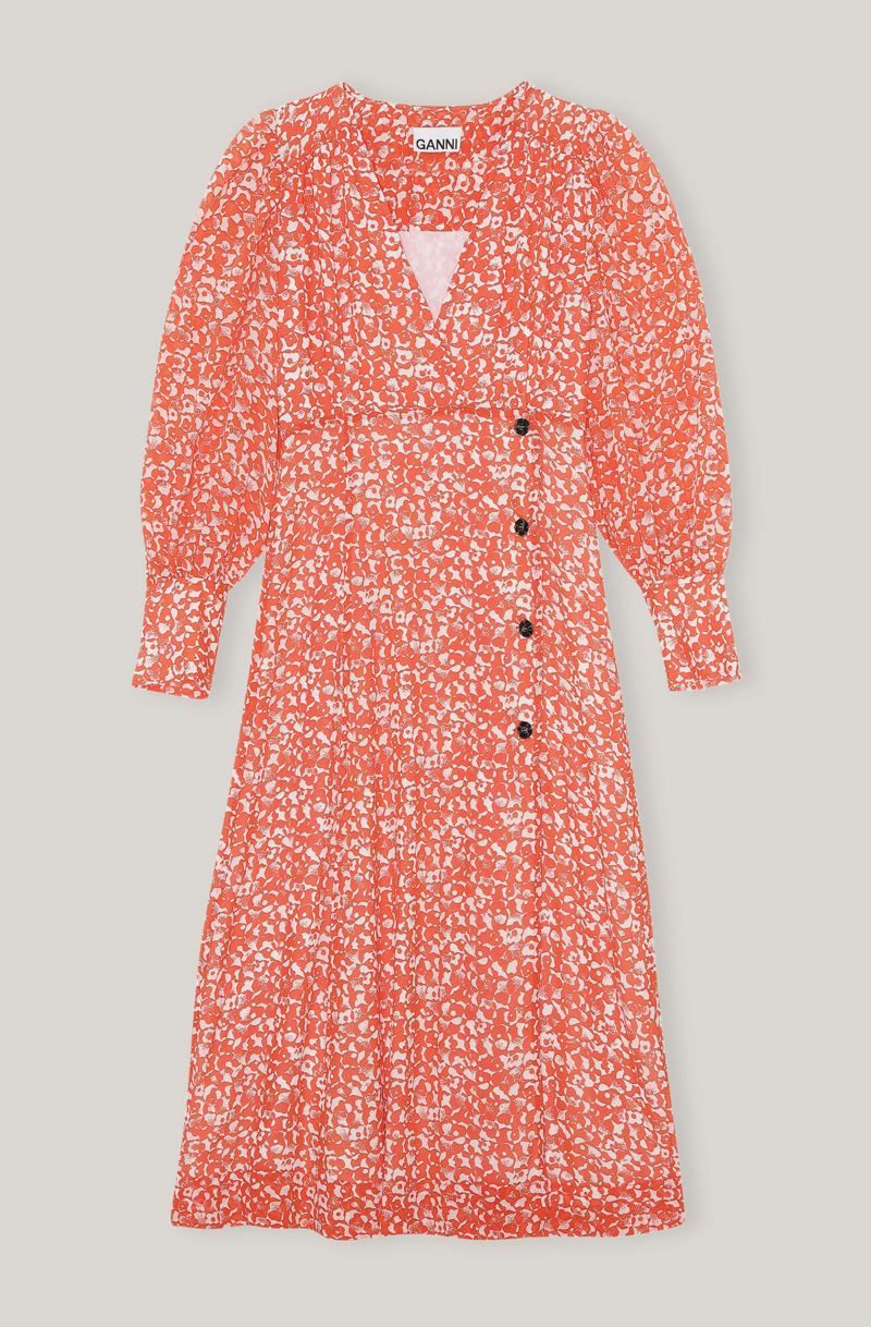 Ganni Printed Light Crepe Midi Dress - Mini Floral