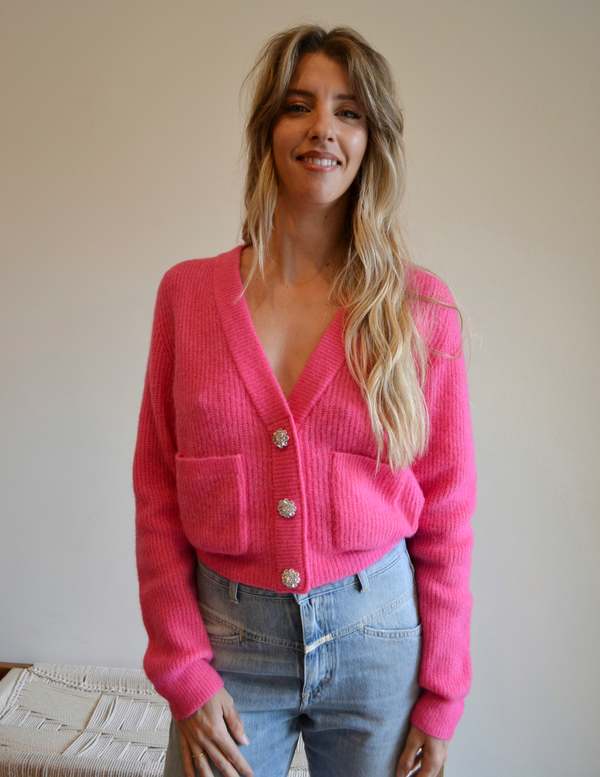 Ganni Relaxed Wool Cardigan - Shocking Pink | Garmentory