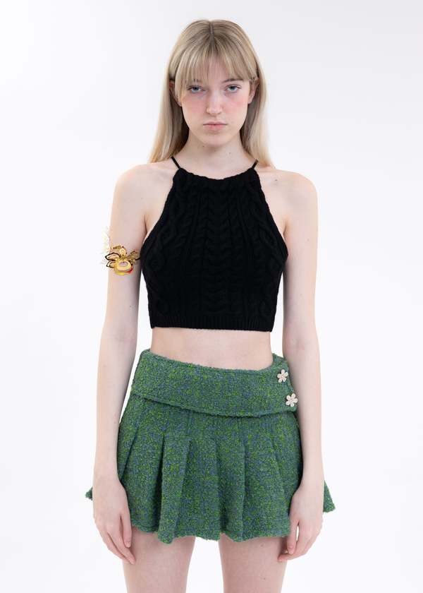 Danielle Guizio Cable Knit Halter Tie Top Black Garmentory