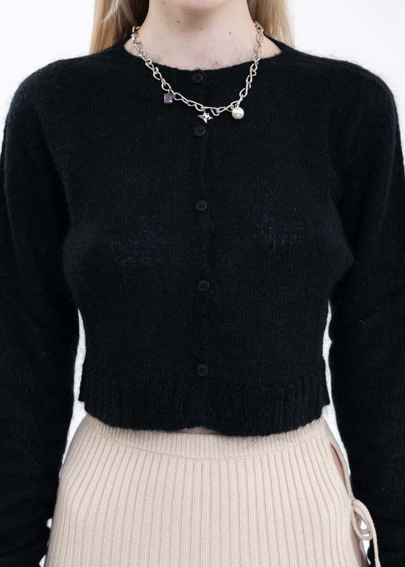 Danielle Guizio Mohair Ribbed Cardigan - Black | Garmentory