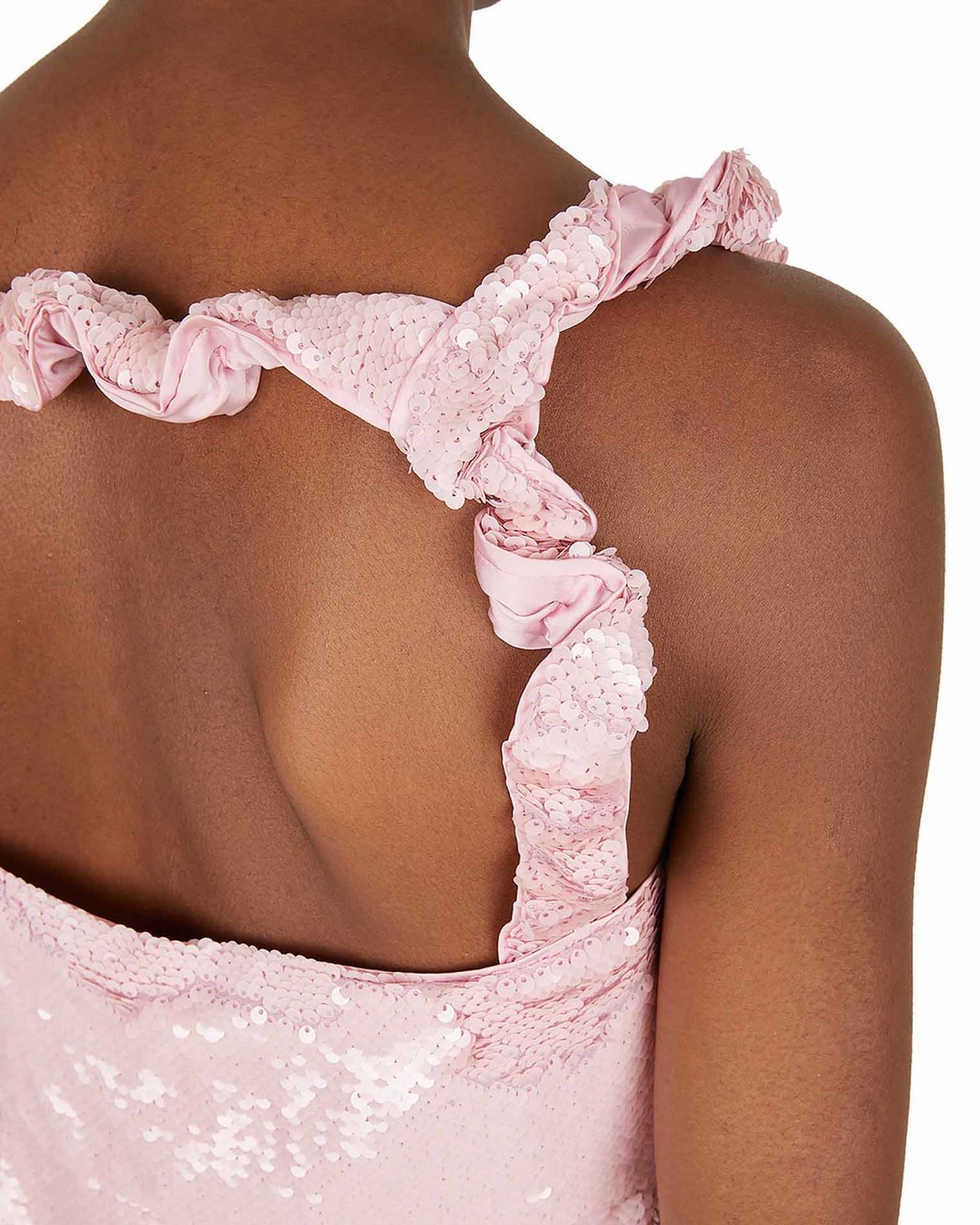 ganni pink sequin dress GANNI Open-Back Bow-Detailed Sequined Reycled-Tulle Maxi Dress