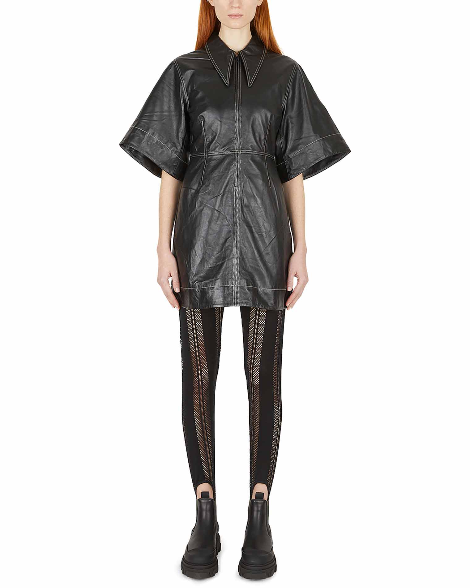 Ganni Leather Mini Dress Black