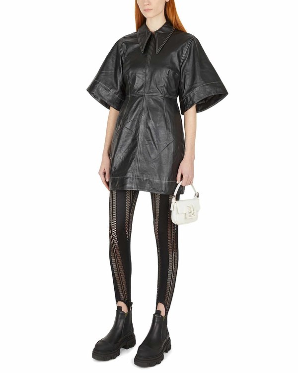 Ganni Leather Mini Dress - Black