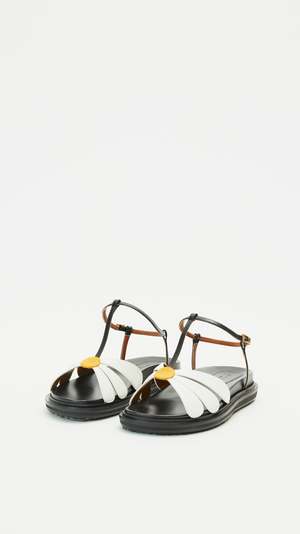 靴 Marni flower Leather sandal Marni Leather Flower Fussbett Shoe - Lily White, Black and Yellow