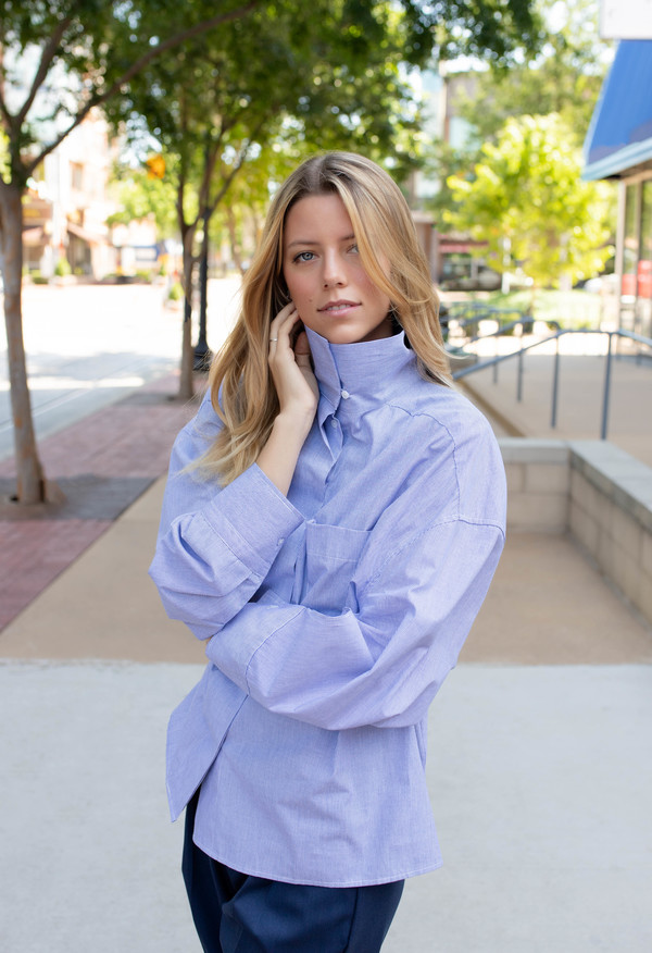 NKC High Collar Button Down - Blue