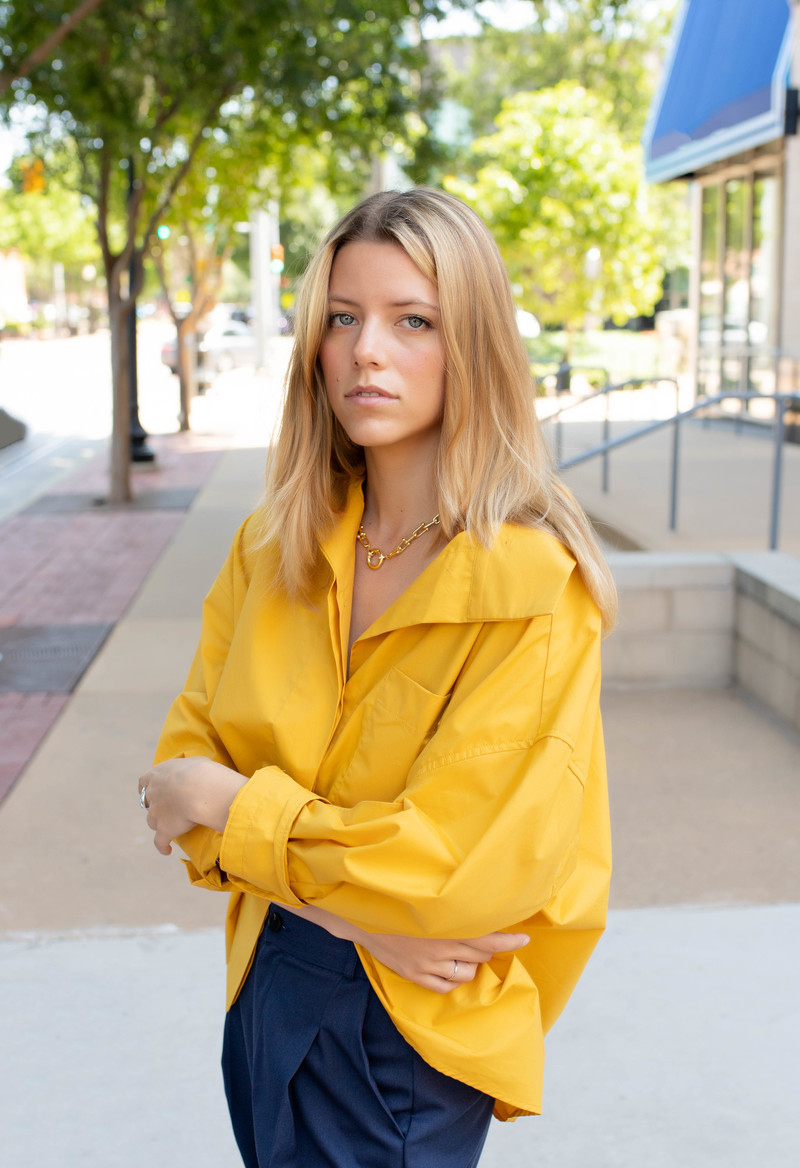 NKC High Collar Button Down Shirt Mustard Garmentory