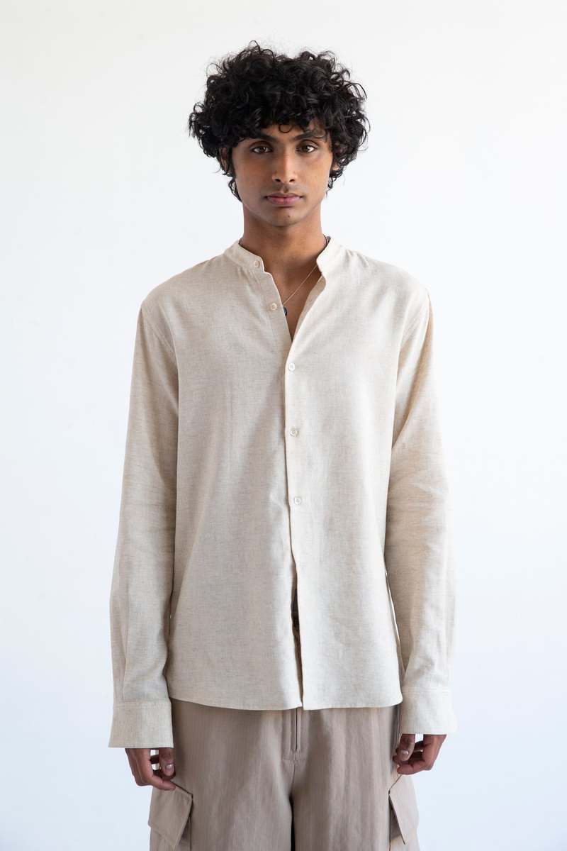 Graphia New York Liam Band Collar Long Sleeve Shirt - Vintage Cream