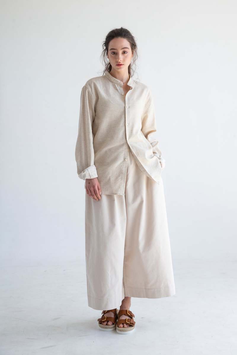 Graphia New York Liam Band Collar Long Sleeve Shirt - Vintage Cream