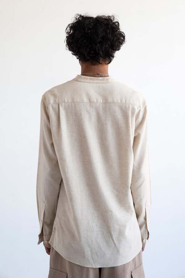 Graphia New York Liam Band Collar Long Sleeve Shirt - Vintage Cream