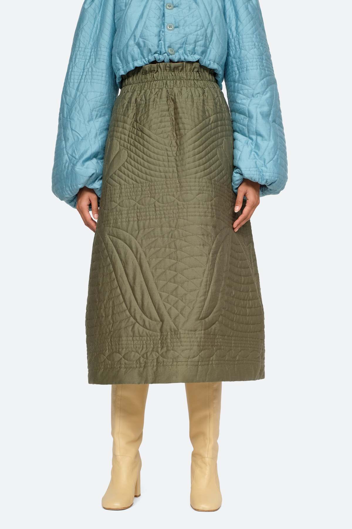 【PORTERNA】Eek Shasha Long Skirt Sea NY Sasha Skirt - Navy/Moss | Garmentory