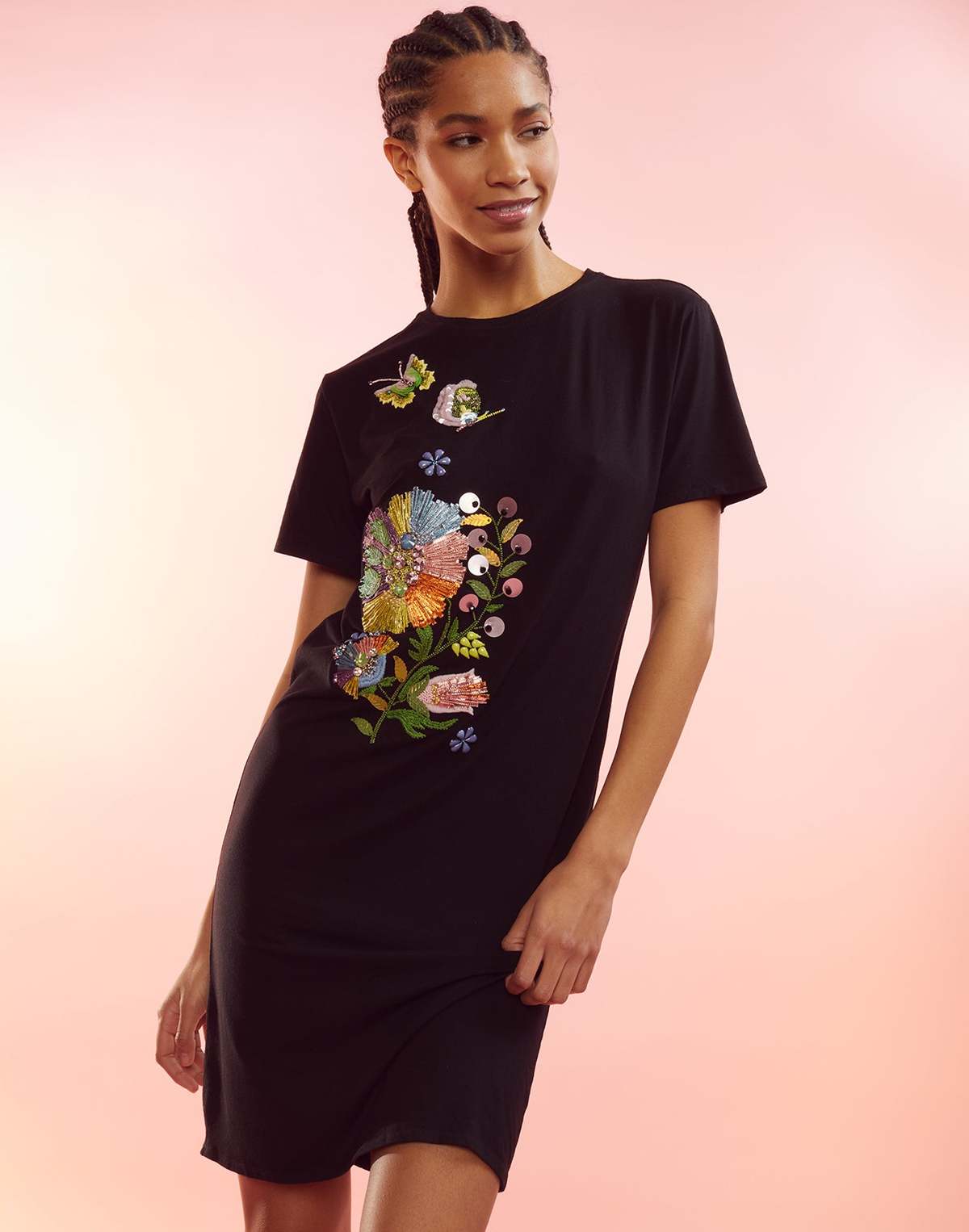 Cynthia Rowley Embroidered Tee Dress - Black Multi | Garmentory Cynthia Rowley Embroidered Tee Dress - Black Multi | Garmentory
