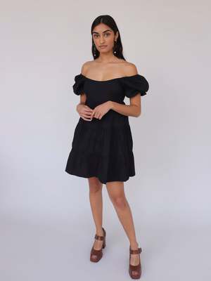 NIA Puff Sleeve Mini Dress - Black | Garmentory