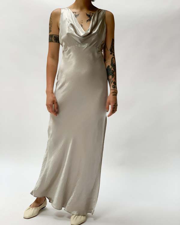 white christmas dresses 30s Blue Silk Velvet Bias Cut Vintage Dress with Lace main image 1