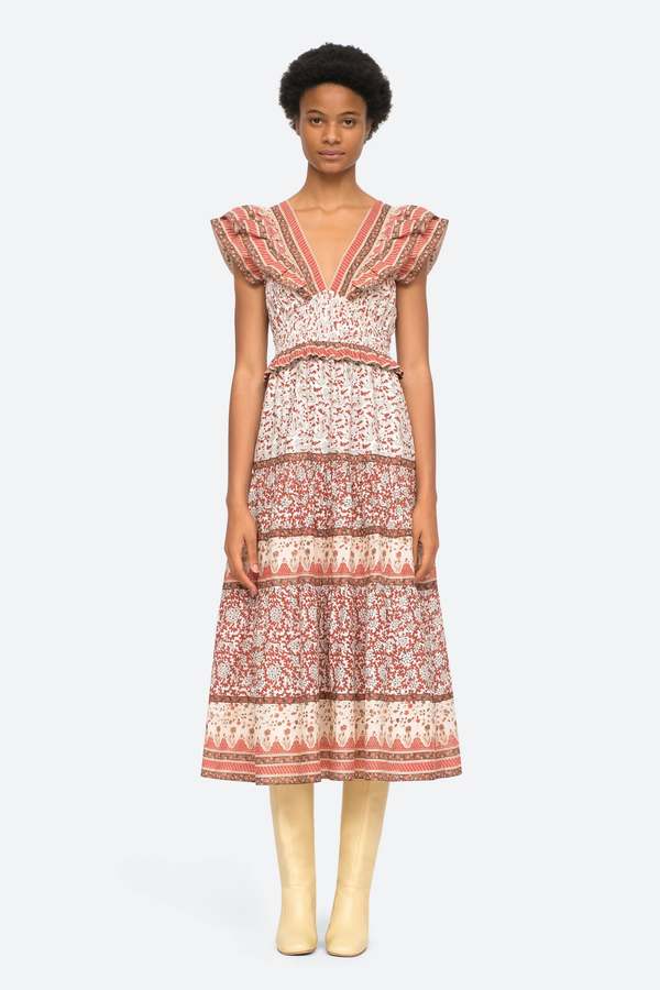 knee length dresses for ladies Hot Pink Flutter Sleeve Smocked Midi Dress main image 0