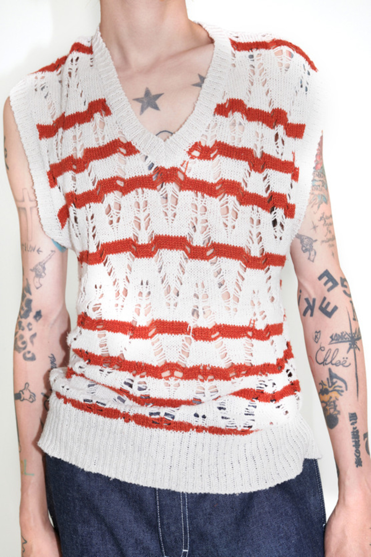 OUR LEGACY KNITTED ZIG ZAG STRIPE VEST Our Legacy V-Neck Crochet 