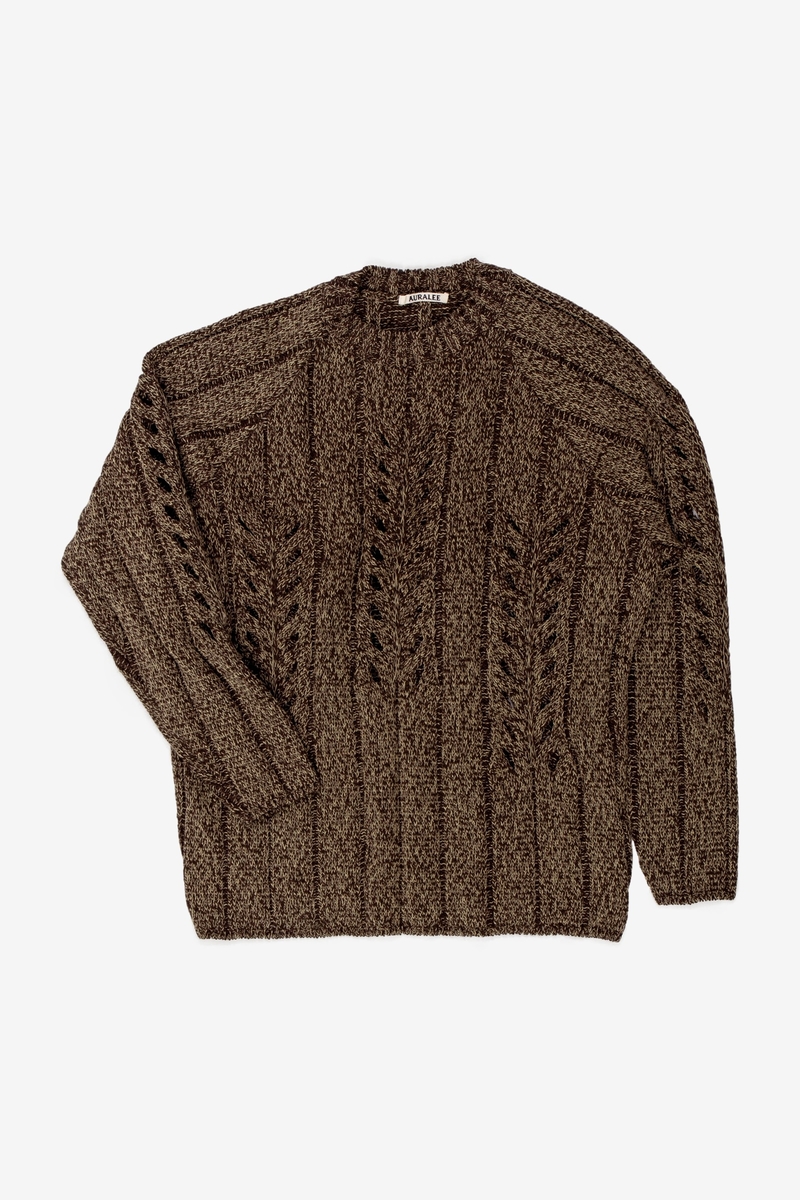 Auralee Mix Boucle Mesh Knit P/O - Brown/Yellow | Garmentory