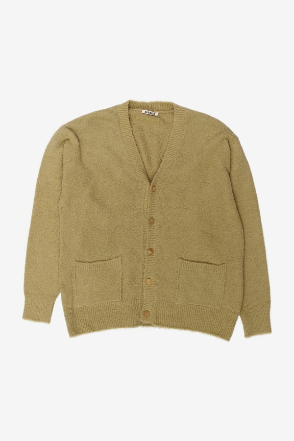 Auralee Cotton Linen Cut Shaggy Knit Cardigan - Light Green
