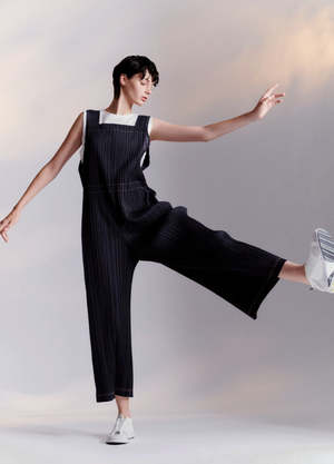 Pleats Please by Issey Miyake Ramie Denim Jumpsuit - Indigo Black