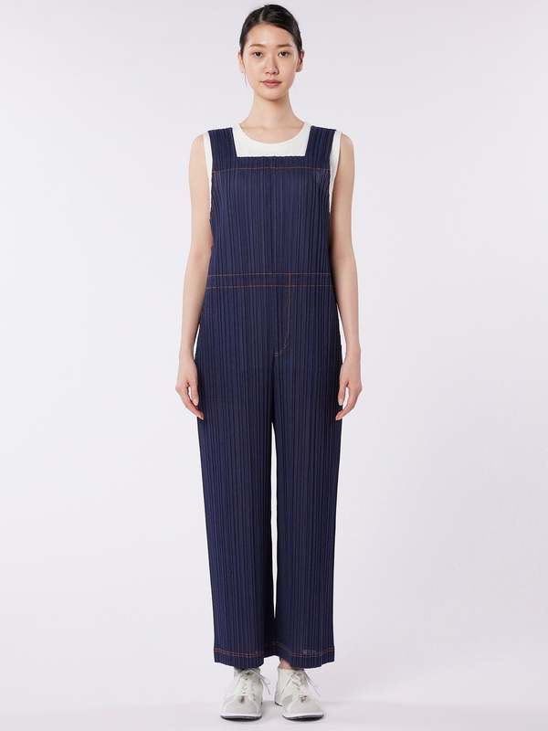 Pleats Please by Issey Miyake Ramie Denim Jumpsuit - Indigo Black