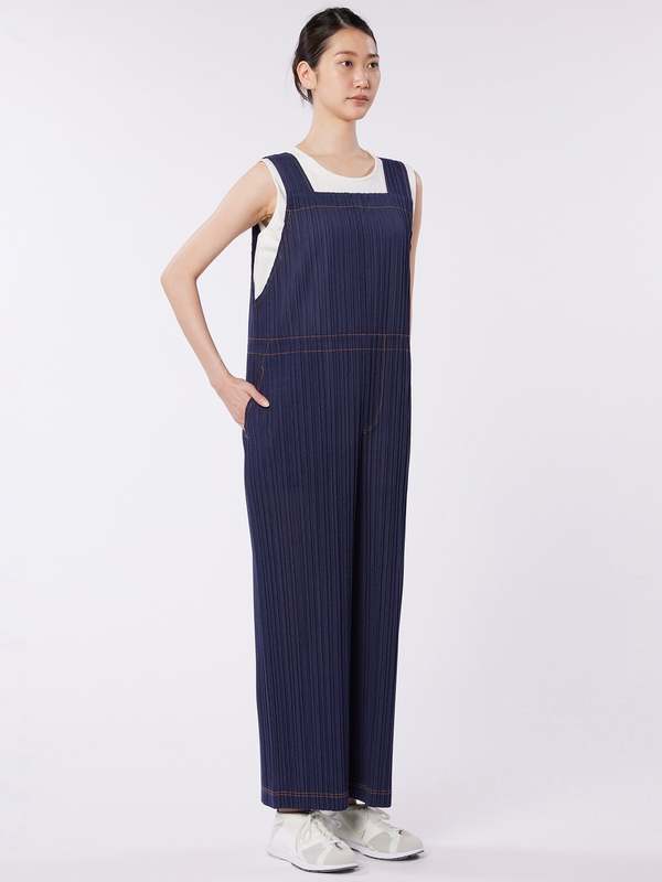 Pleats Please by Issey Miyake Ramie Denim Jumpsuit - Indigo Black