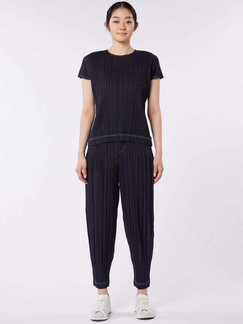 Pleats Please by Issey Miyake Ramie Denim Pants - Indigo Black