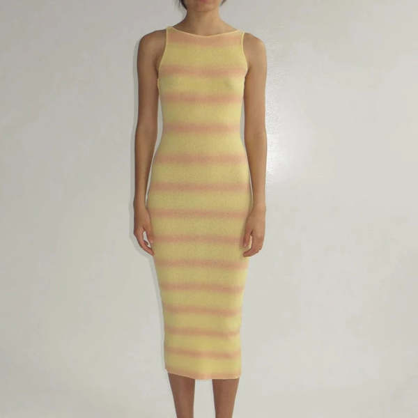 black one sleeve bodycon dress Bershka Mustard Beige Pencil Stripe Bodycon Dress