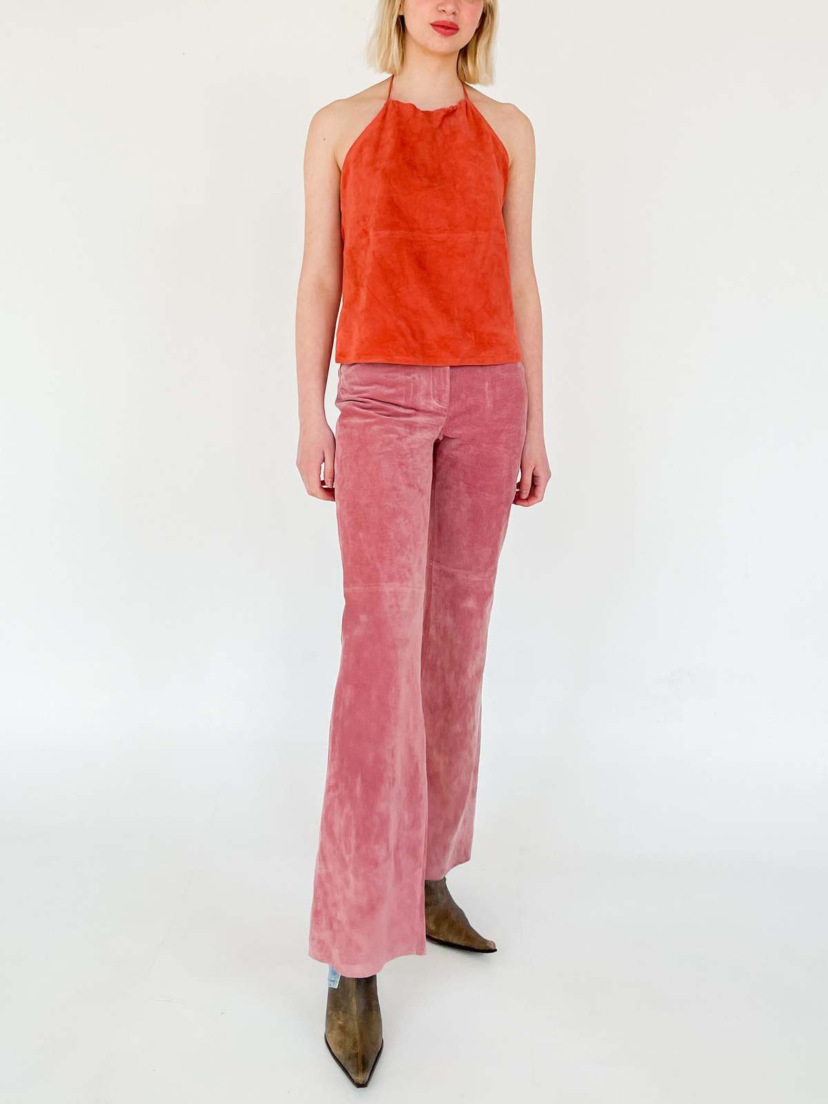 SUEDE HALTER TOP WITH BACK ZIPPER