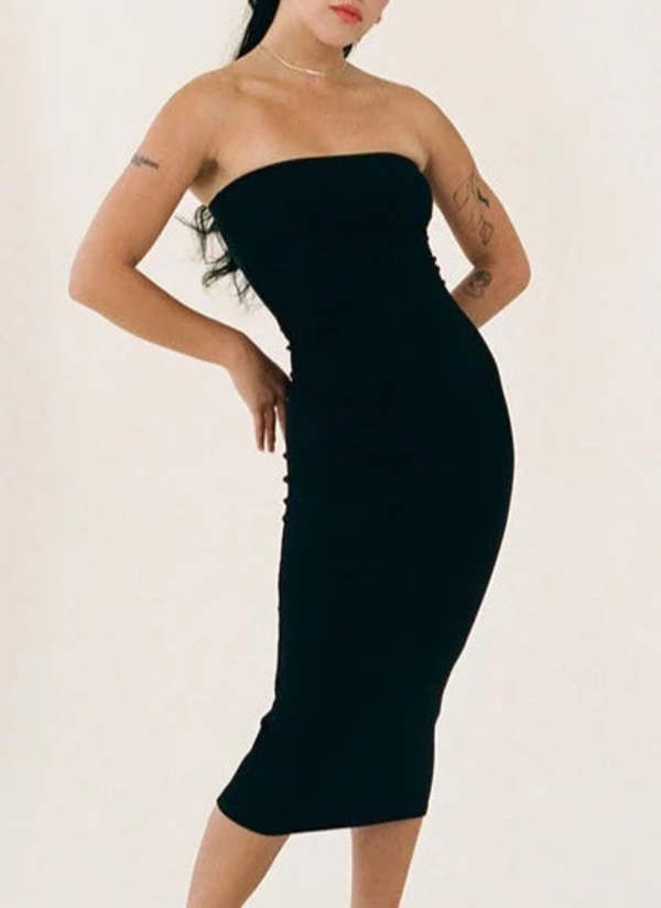 knee length dresses for ladies TUBE MESH MIDI DRESS main image 0