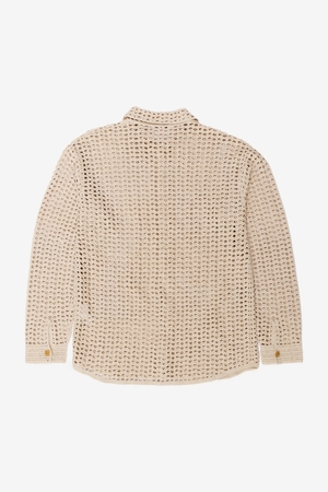Auralee Hand Crochet Cotton Knit Shirts - White/Gray | Garmentory
