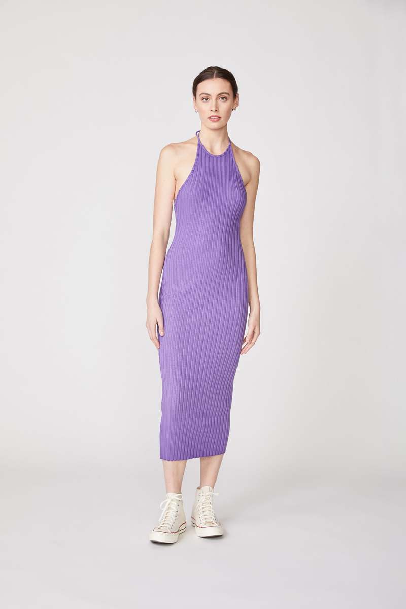 Stateside Siro Rib Halter Dress - Grape | Garmentory