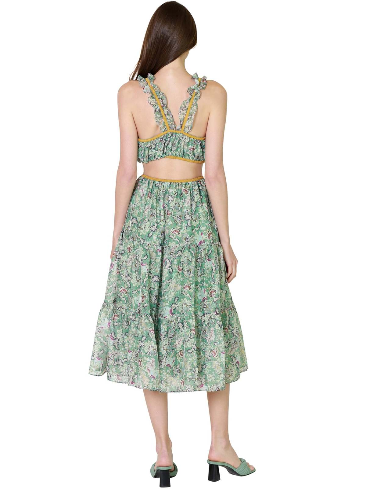 Current Air Sleeveless Cut Out Midi Dress - Green Floral | Garmentory Current Air Sleeveless Cut Out Midi Dress - Green Floral | Garmentory