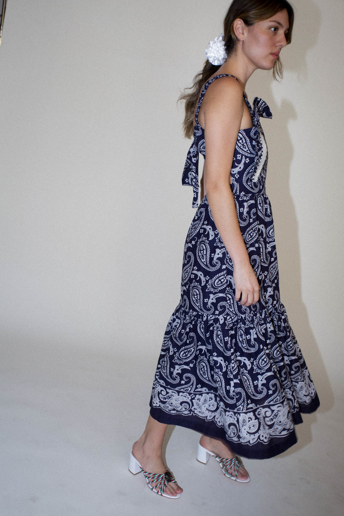Sea NY Theodora Paisley Print Apron Dress - Navy | Garmentory 