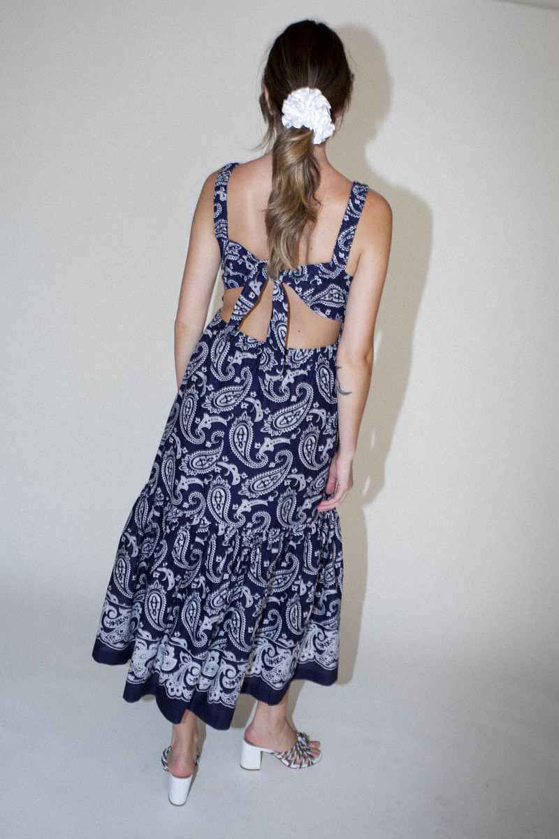 Sea NY Theodora Paisley Print Apron Dress - Navy | Garmentory 