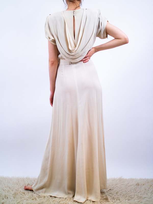 1940's 'marvian original california' bias cut crepe gown dress - cream/bronze  glass beads | Garmentory