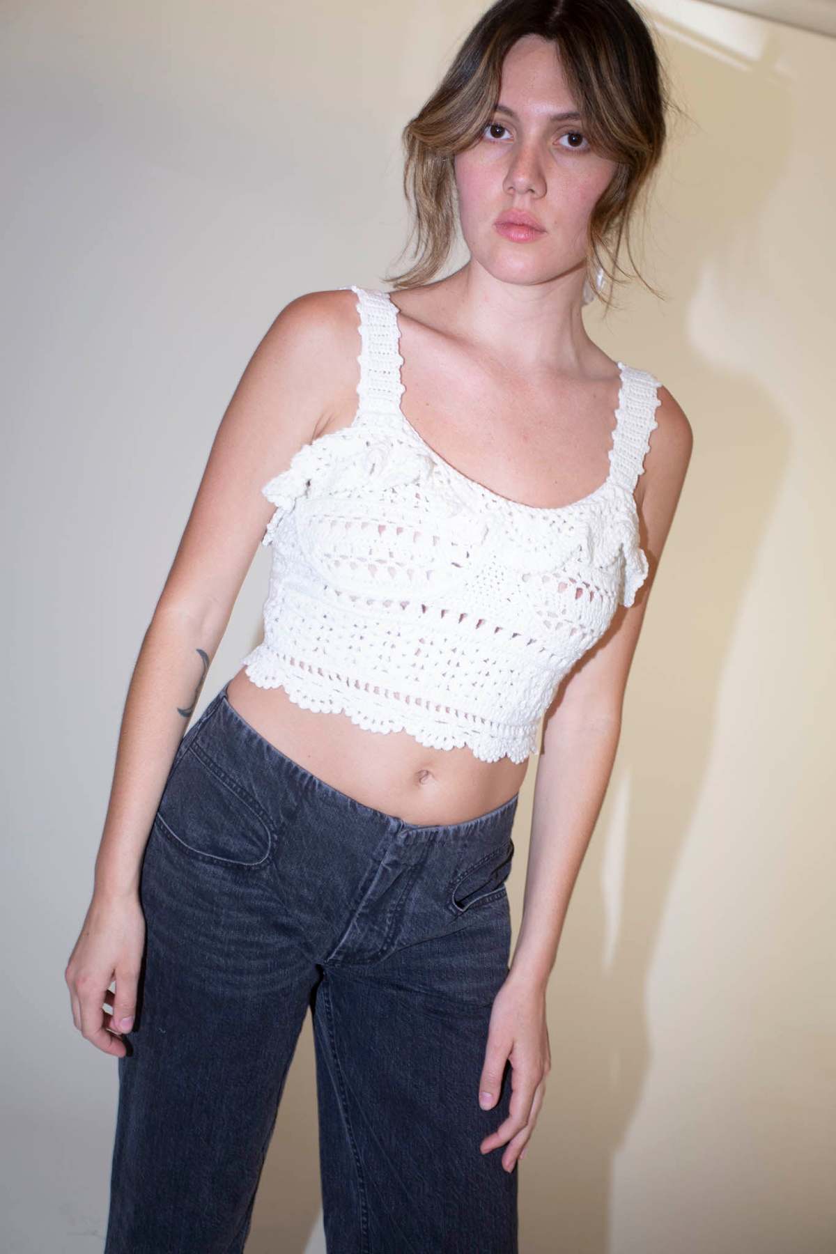cream crochet crop top
