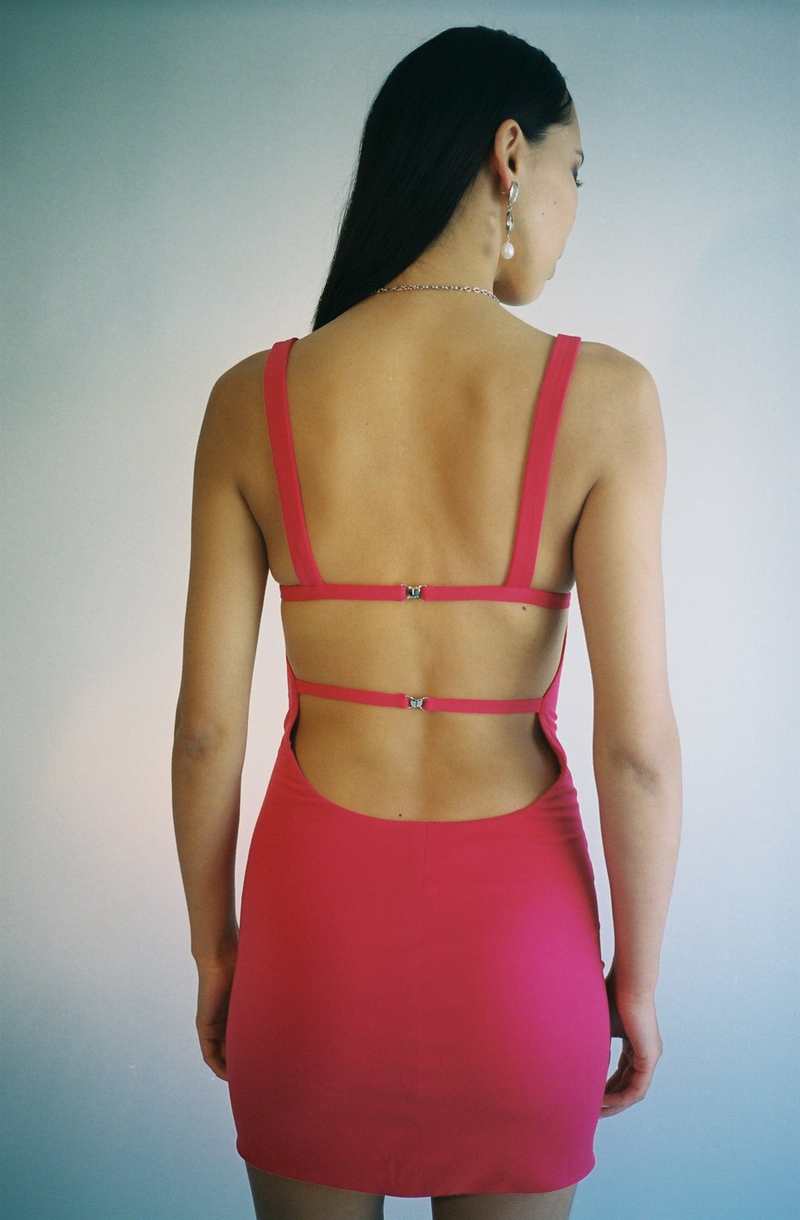 Fuchsia Open Back Mini Dress