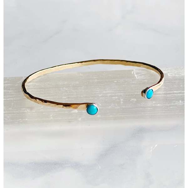 Bonnie Boardman Turquoise Hammered Open Cuff Bracelet - Metallic
