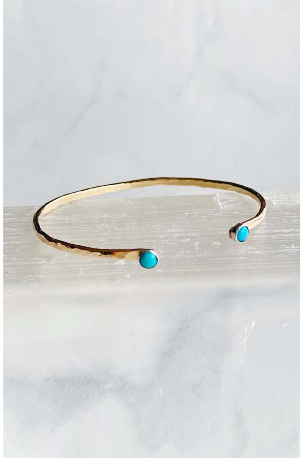 Bonnie Boardman Turquoise Hammered Open Cuff Bracelet - Metallic