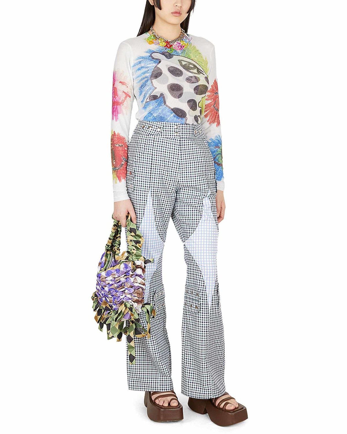 Chopova Lowena Checkered Studs Pants - blue/white CHOPOVA LOWENA