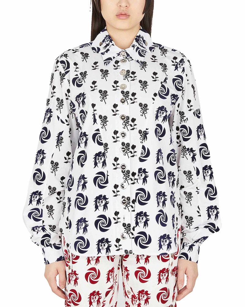 Chopova Lowena Flocked Graphic Motif Shirt - white | Garmentory